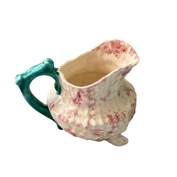 Great Bay Pottery Handcrafted Pink Spongeware Creamer Pitcher with Green Handle - Picture 7 of 11